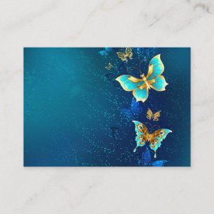 Golden Butterflies on a Blue Background Place Card