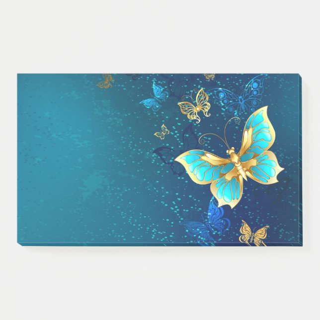 Golden Butterflies on a Blue Background Post-it Notes (Front)