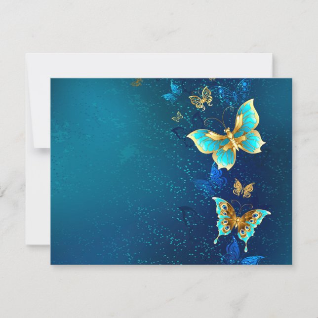 Golden Butterflies on a Blue Background Save The Date (Front)