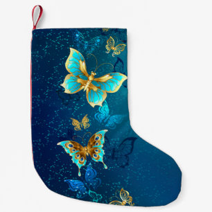 Golden Butterflies on a Blue Background Small Christmas Stocking