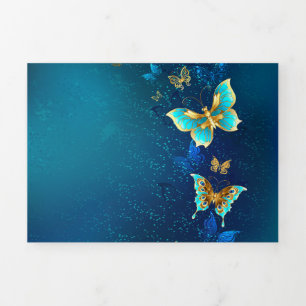 Golden Butterflies on a Blue Background Tri-Fold Programme