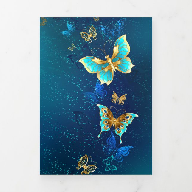 Golden Butterflies on a Blue Background Tri-Fold Programme (Cover)