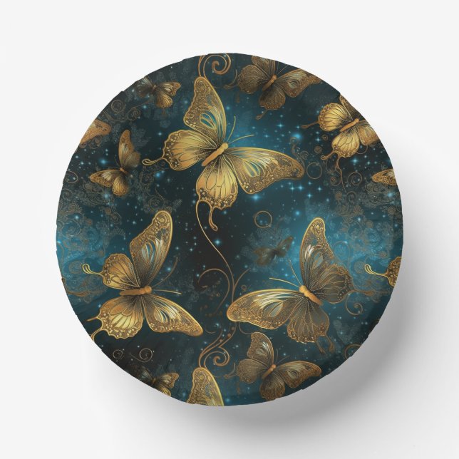Golden Butterflies Paper Bowls Paper Plate (Front)