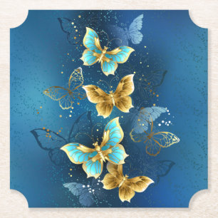 Golden butterflies paper coaster