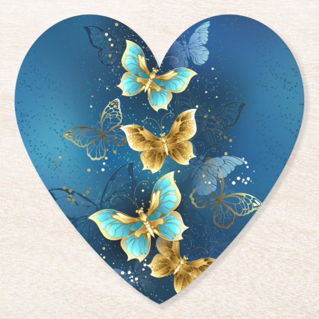 Golden butterflies paper coaster (Front)