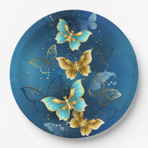 Golden butterflies paper plate