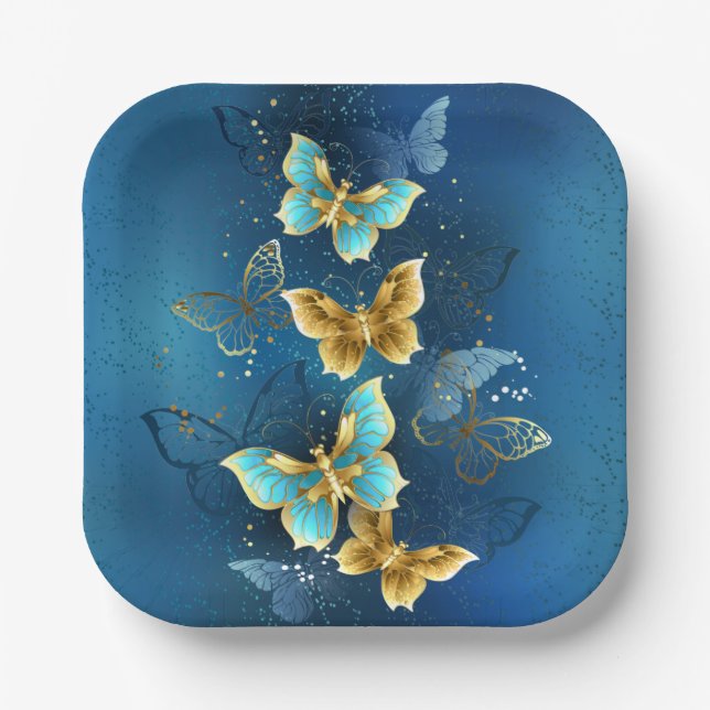 Golden butterflies paper plate (Front)