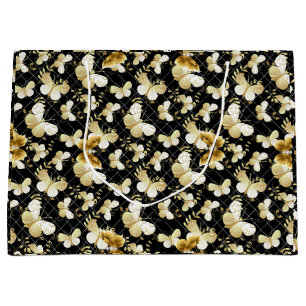Golden butterflies Pattern 20.bw Black BG Large Gift Bag
