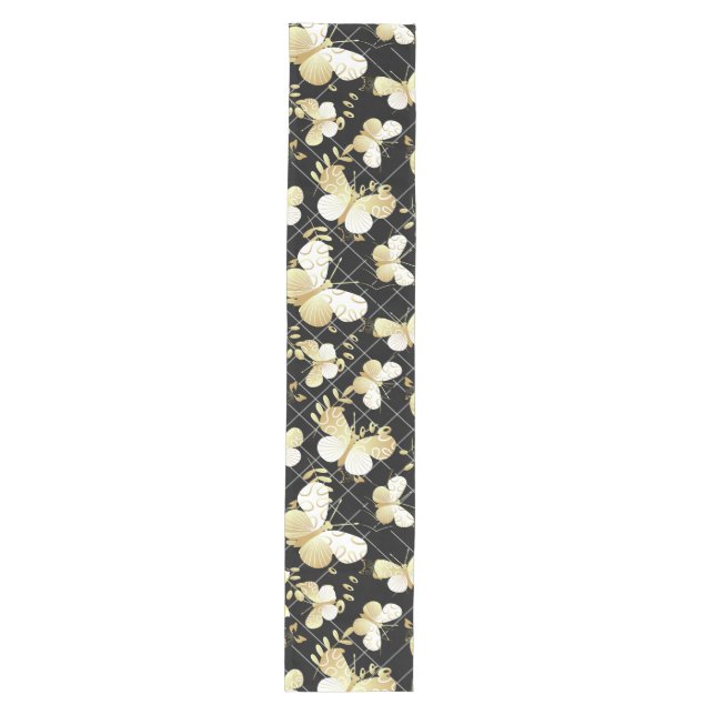 Golden butterflies Pattern 20.bw Black BG Medium Table Runner (Front)