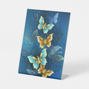 Golden butterflies pedestal sign