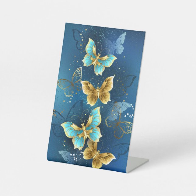 Golden butterflies pedestal sign (Front)