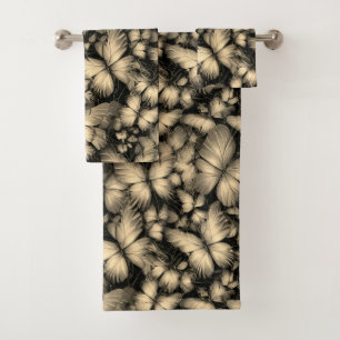 Golden Butterflies Print Bath Towel Set