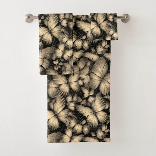 Golden Butterflies Print Bath Towel Set (Insitu)