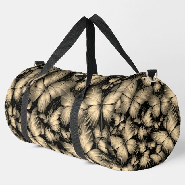 Golden Butterflies Print Duffle Bag (Left Corner)