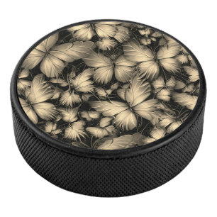 Golden Butterflies Print Hockey Puck