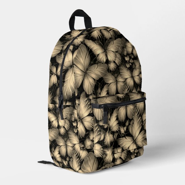 Golden Butterflies Print Printed Backpack (Back Corner Left)