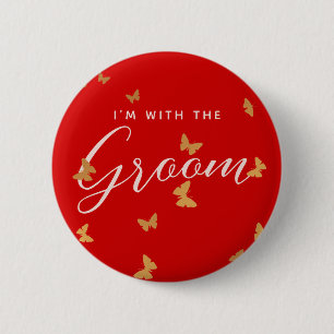 GOLDEN BUTTERFLIES WEDDING 6 CM ROUND BADGE
