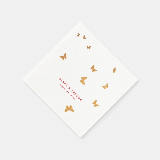 GOLDEN BUTTERFLIES WEDDING NAPKIN (Corner)