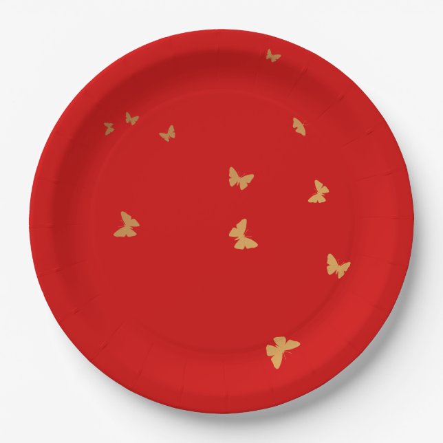GOLDEN BUTTERFLIES WEDDING PAPER PLATE (Front)