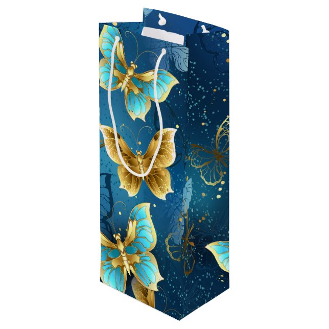 Golden butterflies wine gift bag (Back Angled)