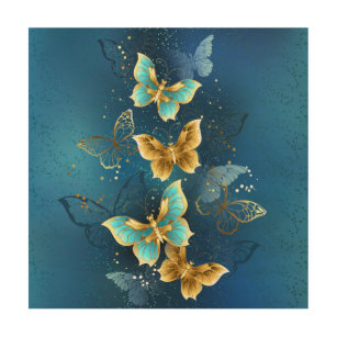 Golden butterflies wood wall art