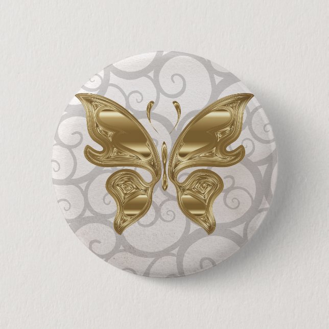 Golden butterfly 6 cm round badge (Front)