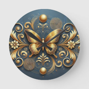 Golden Butterfly Design Round Clock