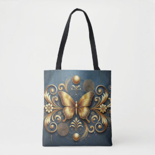 Golden Butterfly Design Tote Bag