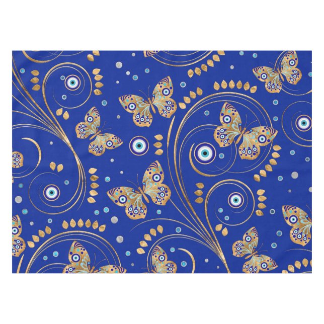 Golden Butterfly Evil Eye Pattern Tablecloth (Front (Horizontal))