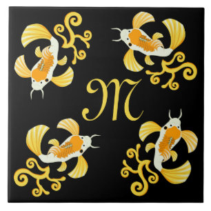 Golden Butterfly Koi Monogram Tile