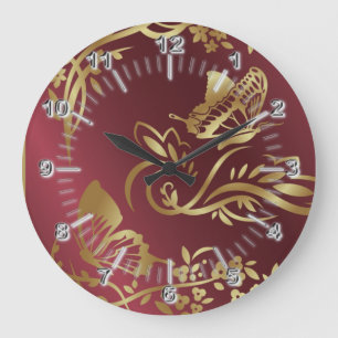 Golden butterfly large clock