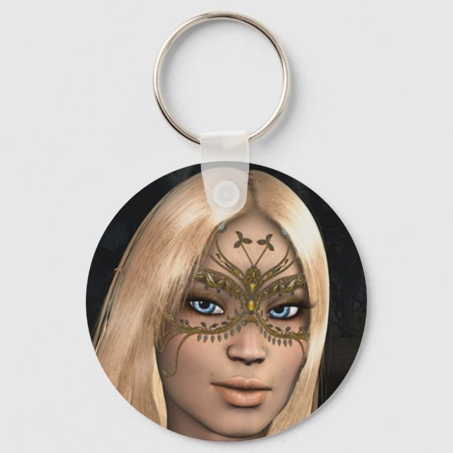 Golden Butterfly Masked Fairy Fantasy Keychain (Front)