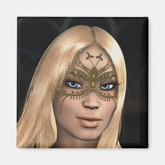 Golden Butterfly Masked Fairy Fantasy Magnet (Front)