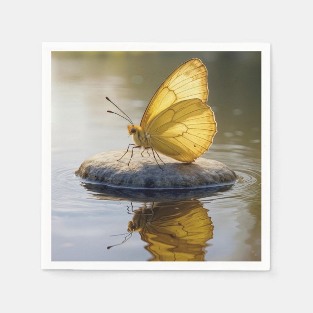 Golden Butterfly On a Rock in Water Napkin (Front)