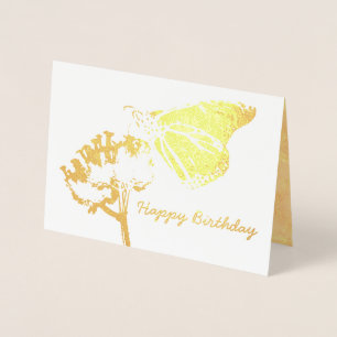 Golden Butterfly on Flower Friend Birthday Foil Card