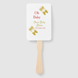 Golden butterfly red baby shower oh baby modern hand fan