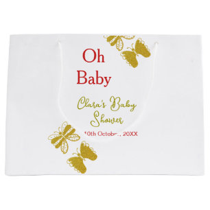 Golden butterfly red baby shower oh baby modern large gift bag