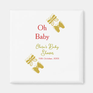 Golden butterfly red baby shower oh baby modern magnet