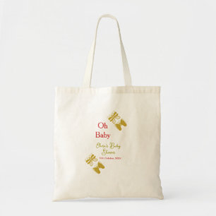 Golden butterfly red baby shower oh baby modern tote bag