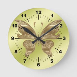 Golden butterfly round clock