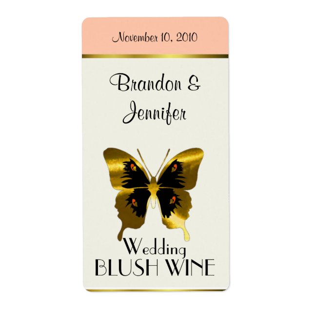 Golden Butterfly Wedding Mini Wine Labels (Front)