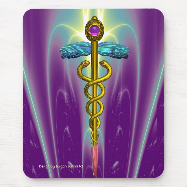 GOLDEN CADUCEUS Medical Symbol , Vibrant Purple Mouse Pad (Front)