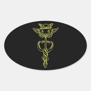 Golden Caduceus Oval Sticker