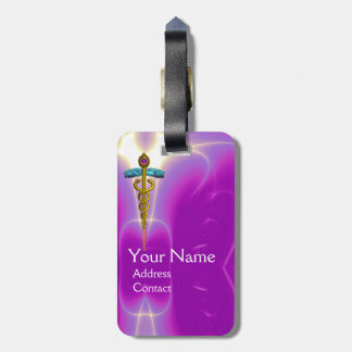 GOLDEN CADUCEUS SYMBOL MONOGRAM Pink Fuchsia Luggage Tag
