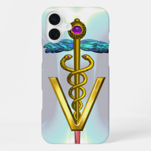 GOLDEN CADUCEUS VETERINARY SYMBOL Light Blue Teal iPhone 16 Plus Case