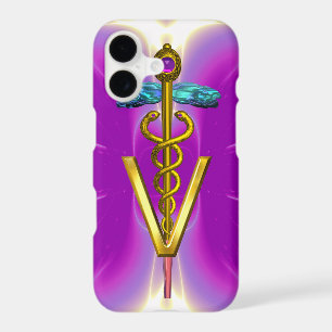GOLDEN CADUCEUS VETERINARY SYMBOL / Pink Fuchsia