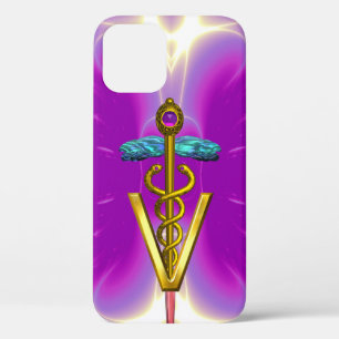 GOLDEN CADUCEUS VETERINARY SYMBOL / Pink Fuchsia iPhone 12 Pro Case