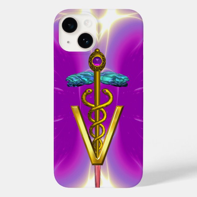 GOLDEN CADUCEUS VETERINARY SYMBOL / Pink Fuchsia Case-Mate iPhone Case (Back)