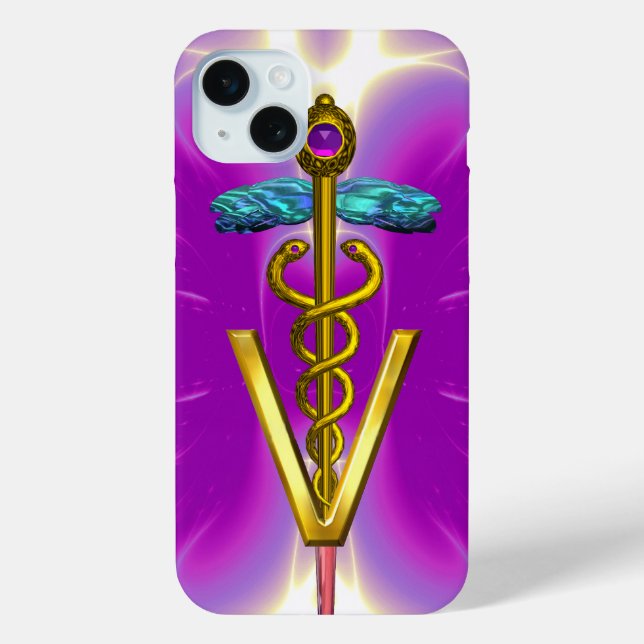 GOLDEN CADUCEUS VETERINARY SYMBOL / Pink Fuchsia Case-Mate iPhone Case (Back)
