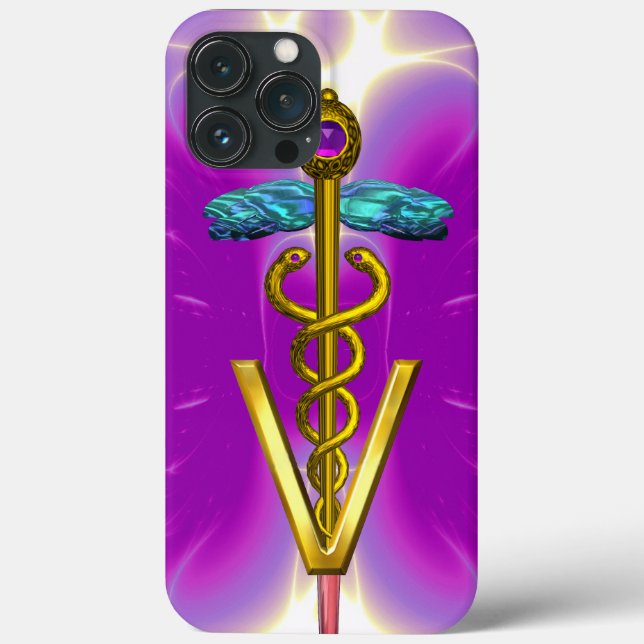 GOLDEN CADUCEUS VETERINARY SYMBOL / Pink Fuchsia Case-Mate iPhone Case (Back)